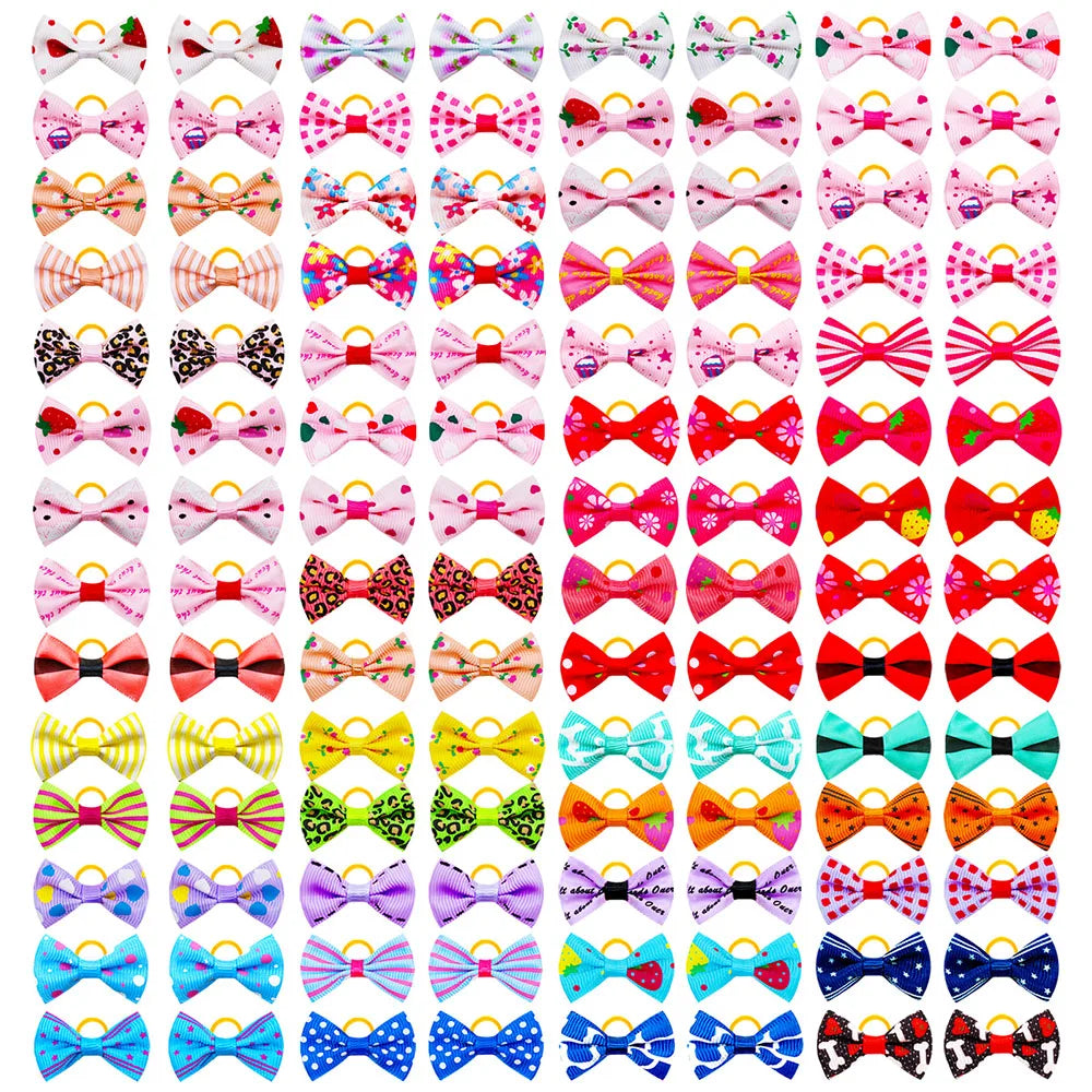 Cute Handmade Dog Bow Hair Accessories with Rubber Bands (200 Pack)