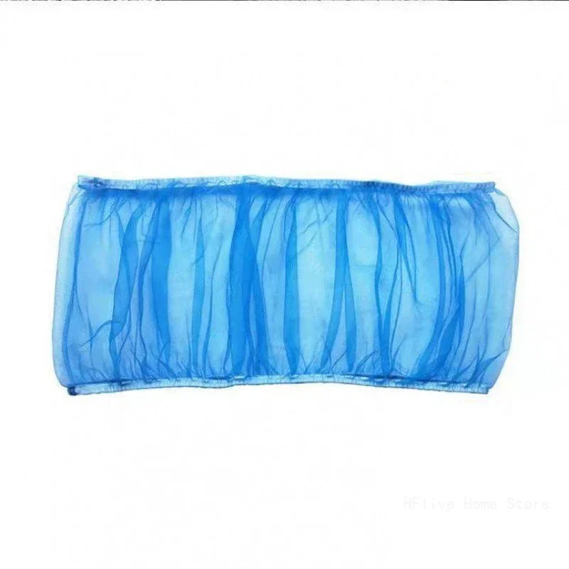 Blue stretchy mesh cover for a bird cage