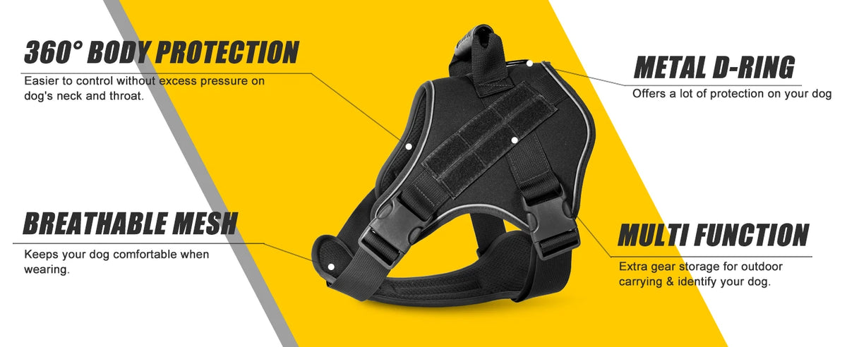 Tactical Dog Harness with Reflective Strips for Training and Outdoor Adventures