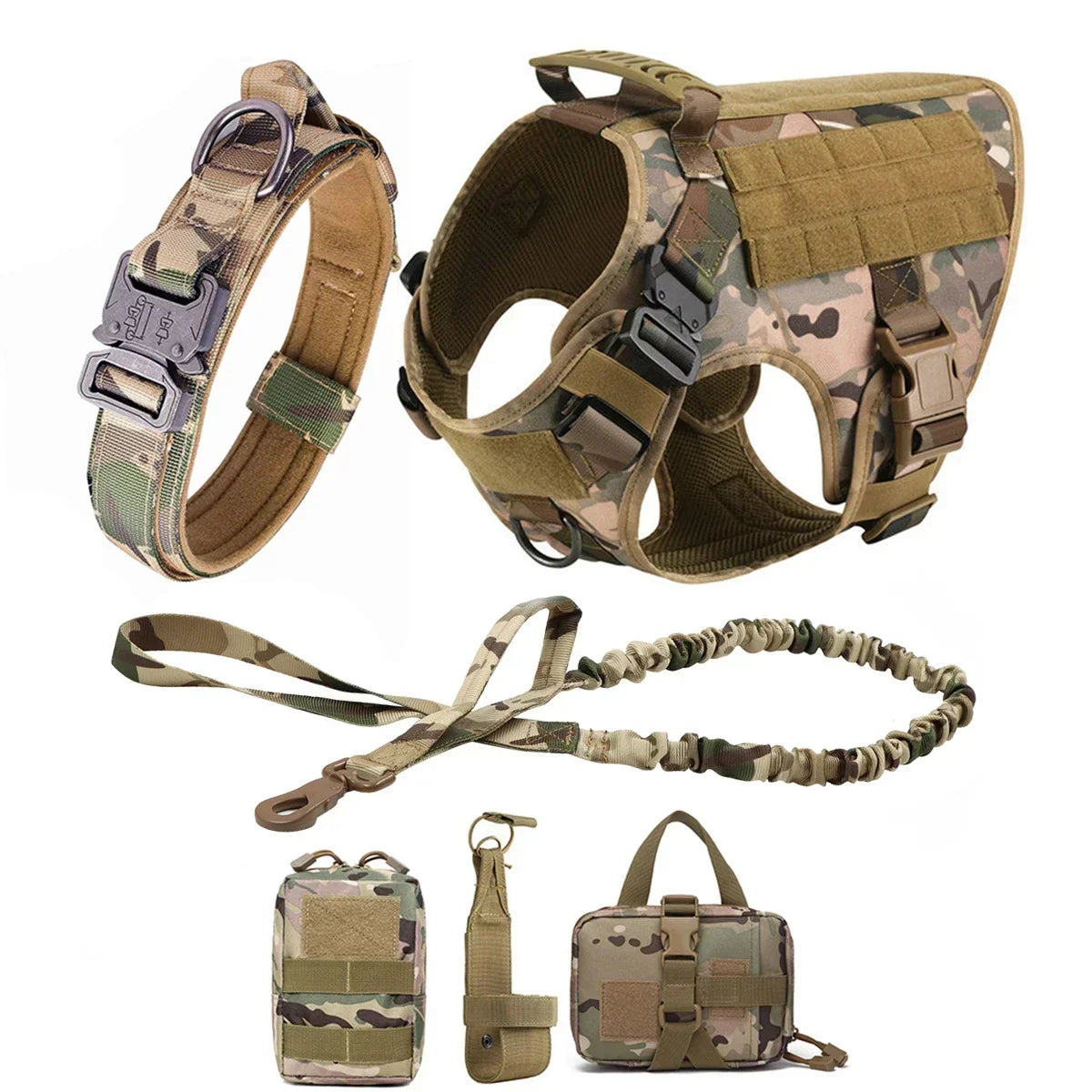 Tactical Dog Harness with MOLLE Pouches and Collar Set