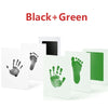 Kit d'empreintes et de empreintes de main bébé noir et vert pour souvenirs, avec diverses impressions sur des cartes blanches