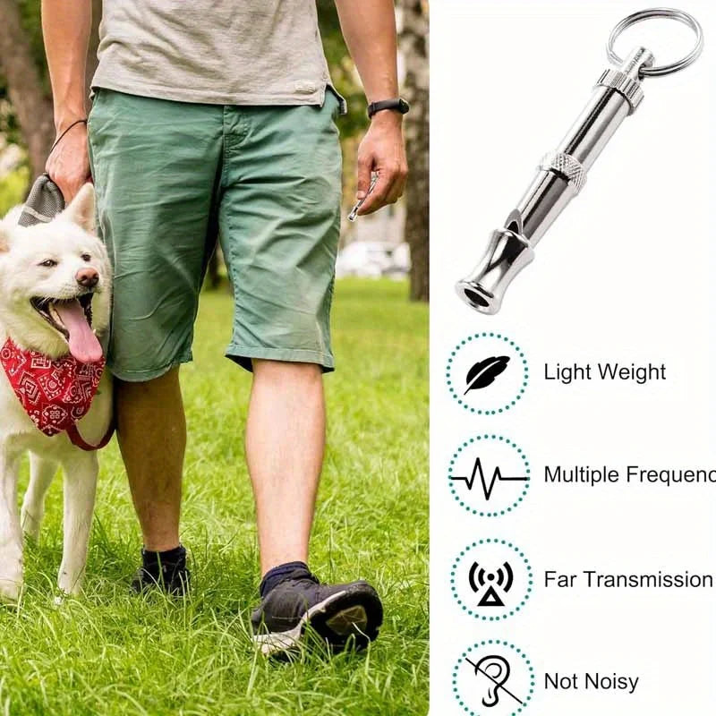 Adjustable stainless steel dog whistle with a clip for pet recall and transmission
