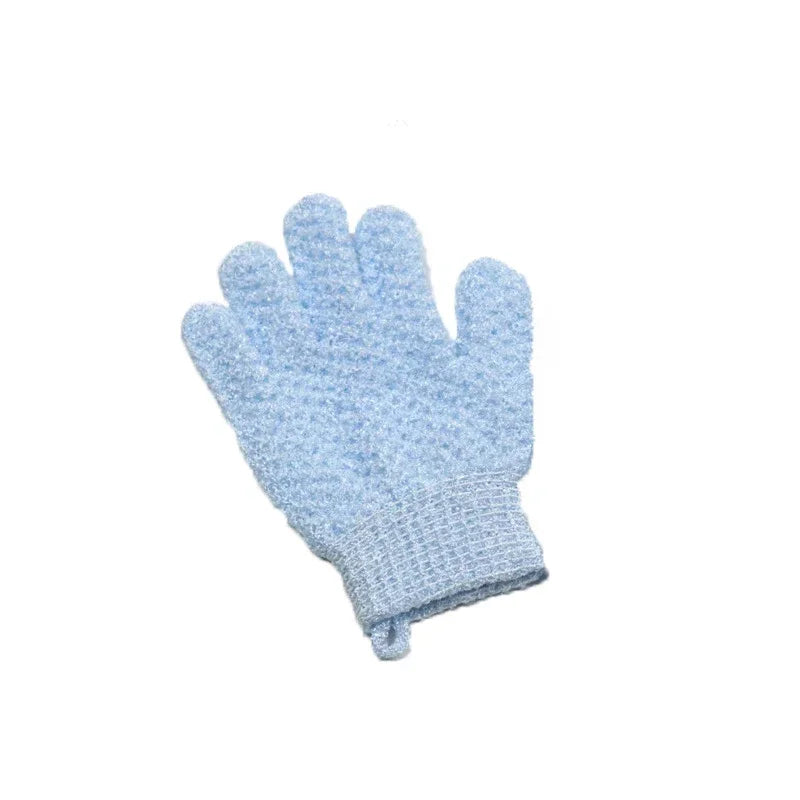Light blue exfoliating shower gloves for body massage and cleansing