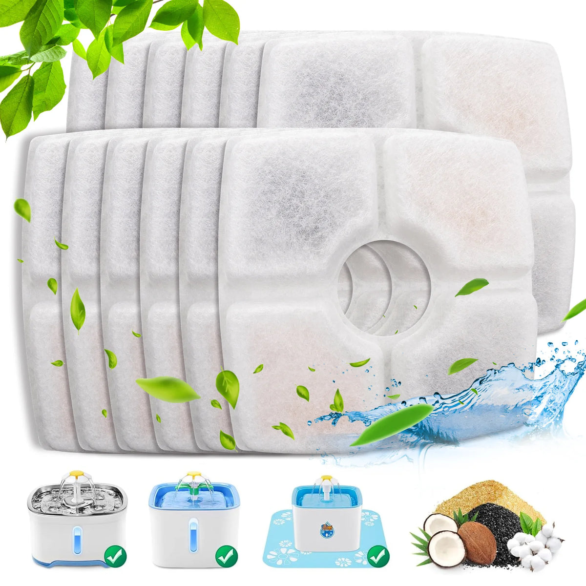 Cat Water Fountain Replacement Filters with Activated Carbon – 3-Layer Filtration for Clean, Fresh Water