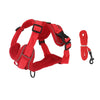 Red reflective dog harness and leash set for small to medium dogs