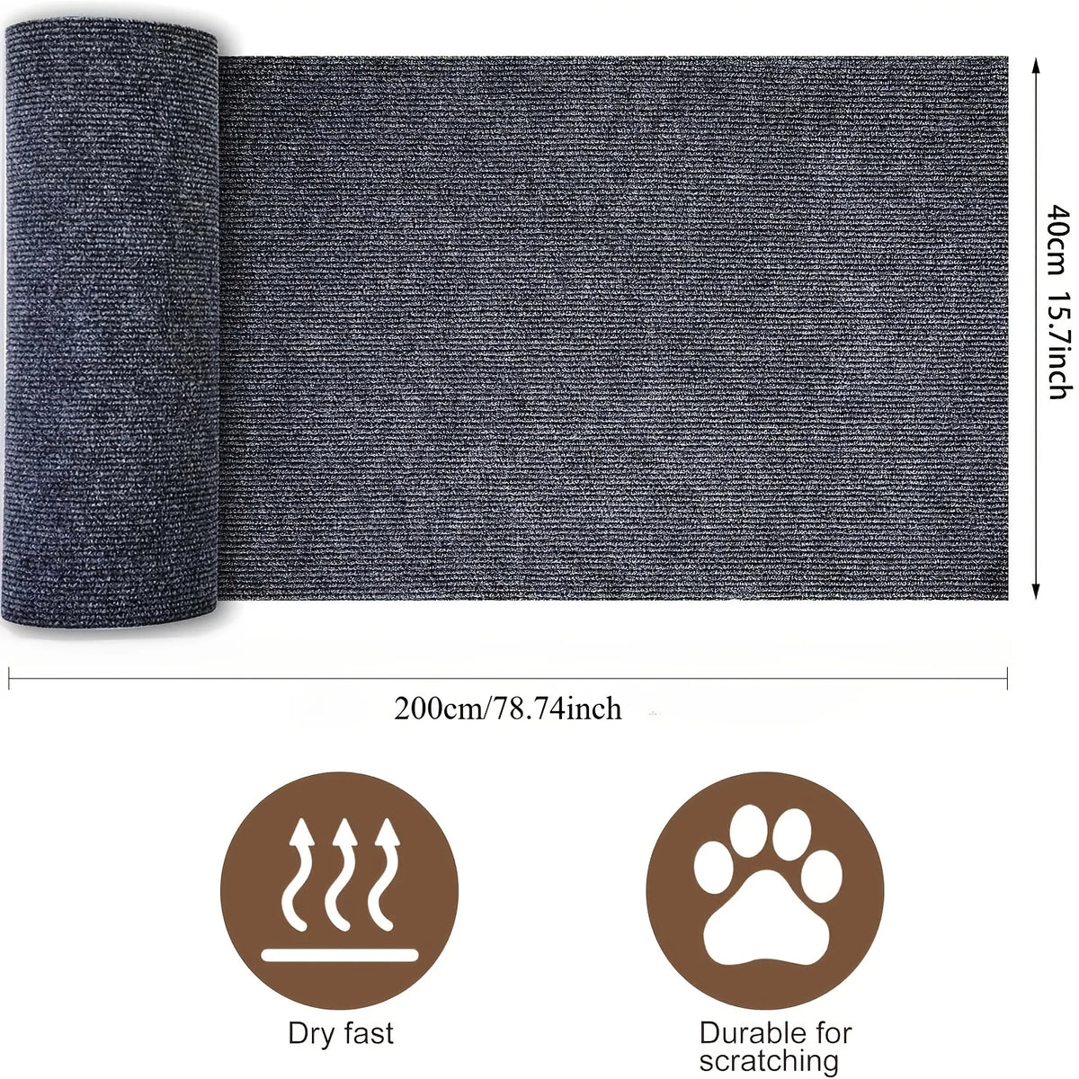 Roll of dark gray fabric scratch pads for cat furniture protection, durable and dry fast.