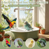 A USB electric bird bath with circulating water pump is shown bathing a small bird.