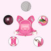 Pink pet backpack harness for small dogs shown with various views and accessories