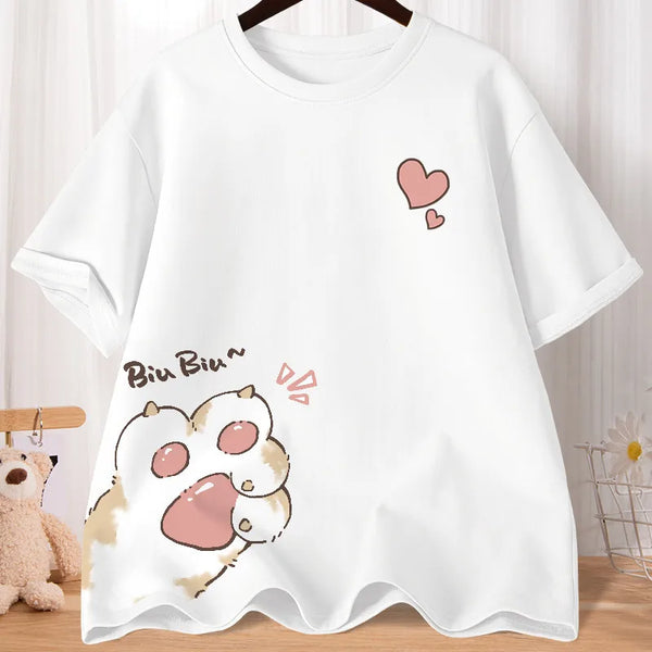 Camiseta Oversize con Estampado de Gato Dibujado