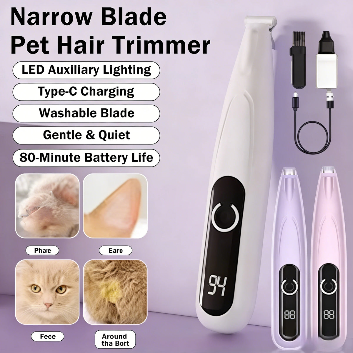 Quiet Mini Pet Hair Trimmer with Ceramic Blade