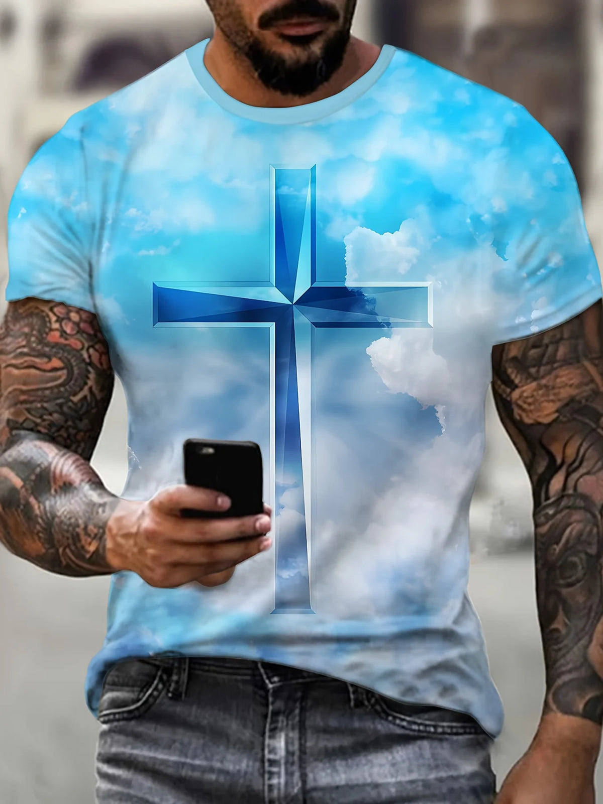 Faith-Inspired Graphic Crew Neck Tee for Men