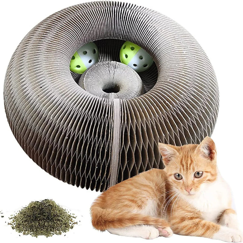 Grattoir pour chat en carton avec piste à balles