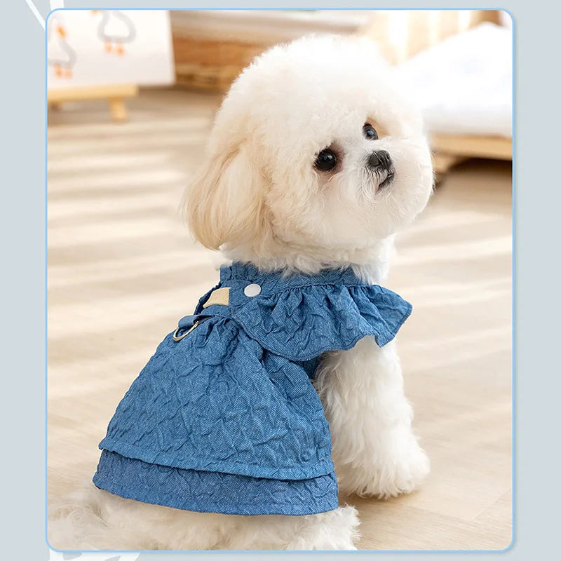 Vestido de Mezclilla para Perro con Anillo para Correa