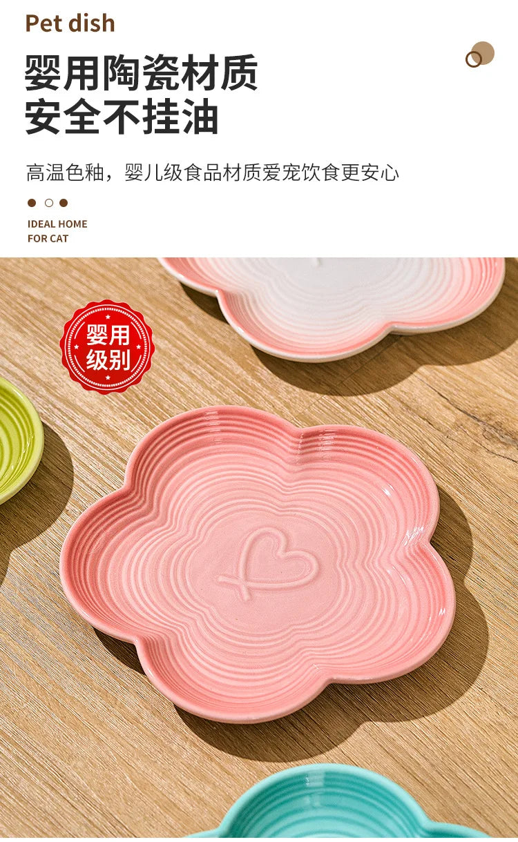 Ceramic Pet Bowl with Wood Stand – Elegant Bow Knot Design