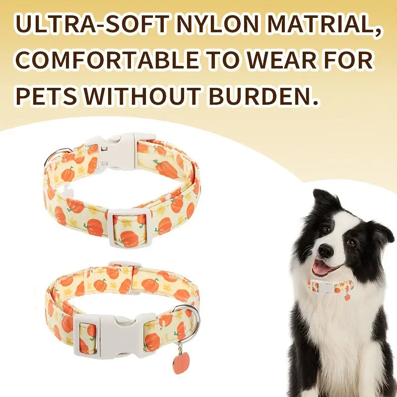 Halloween Pumpkin Print Dog Collar – Breathable & Safe Buckle