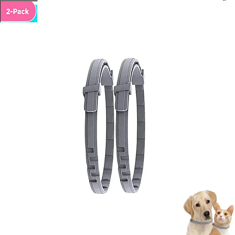 A pair of gray adjustable silicone pet collars for small dogs and cats.