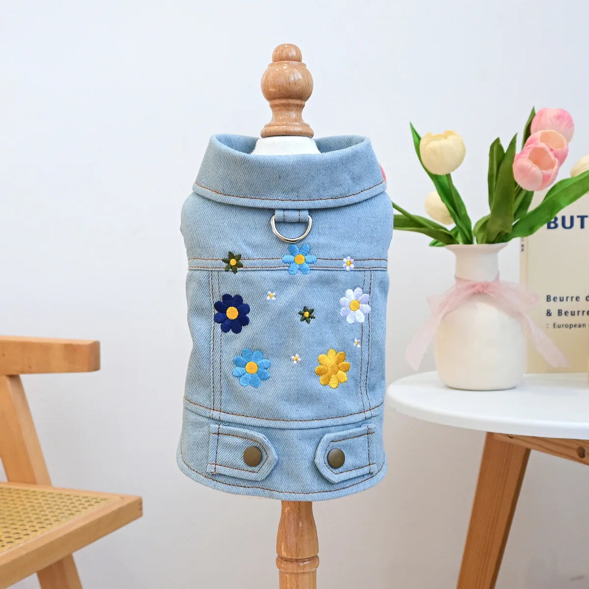 Charming Denim Jacket for Small Dogs with Playful Prints