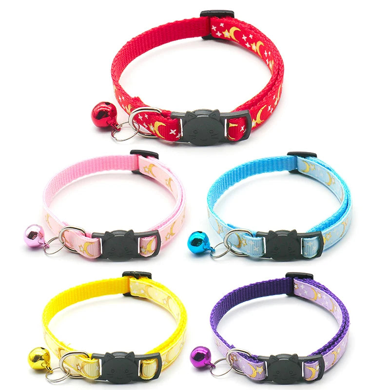 Reflective Star and Moon Cat Collar with Bell