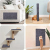 A set of trimable cat furniture protectors featuring self-adhesive scratch pads installed on a wall and a cushioned pet bed.