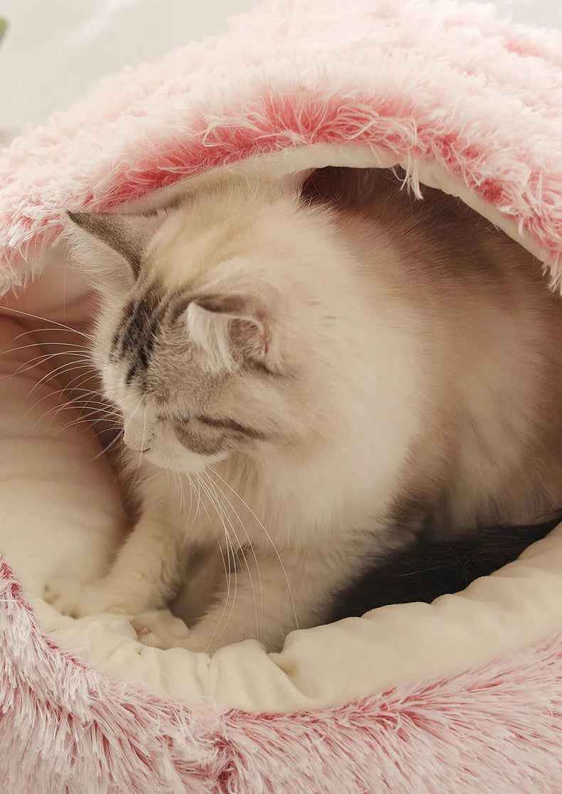 Lit Semi-Ouvert en Peluche pour Chats et Chiens