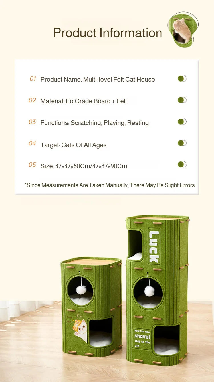 بيت قطط مغلق شتوي مع فتحة شجرة ولوح خدش متعدد الطبقات