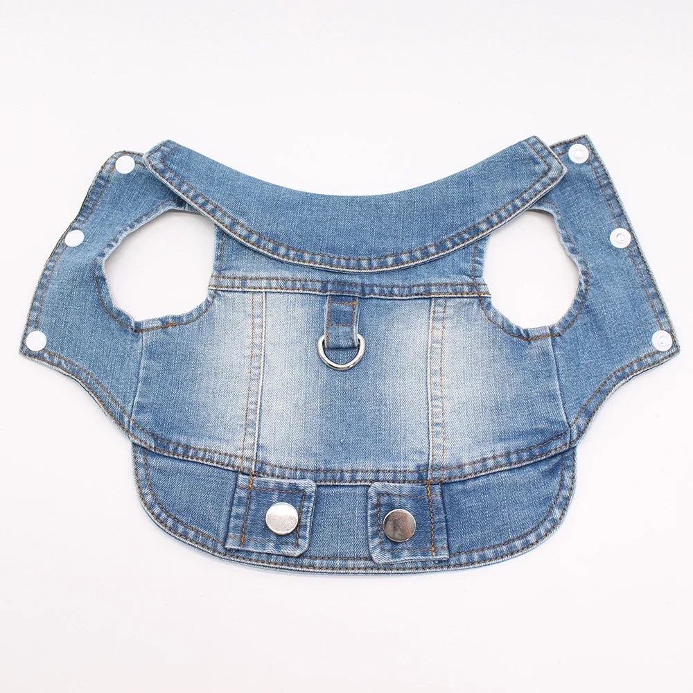 Classic Denim Dog Jacket with Harness and Leash Ring