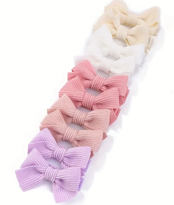 Cute Solid Ribbon Hair Bow Clips (Set of 10)