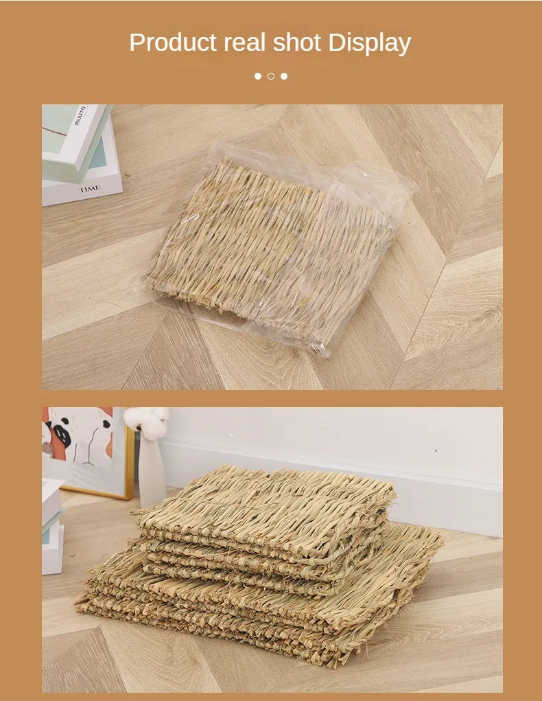 Handwoven Natural Straw Rabbit Grass Mat for Small Pets