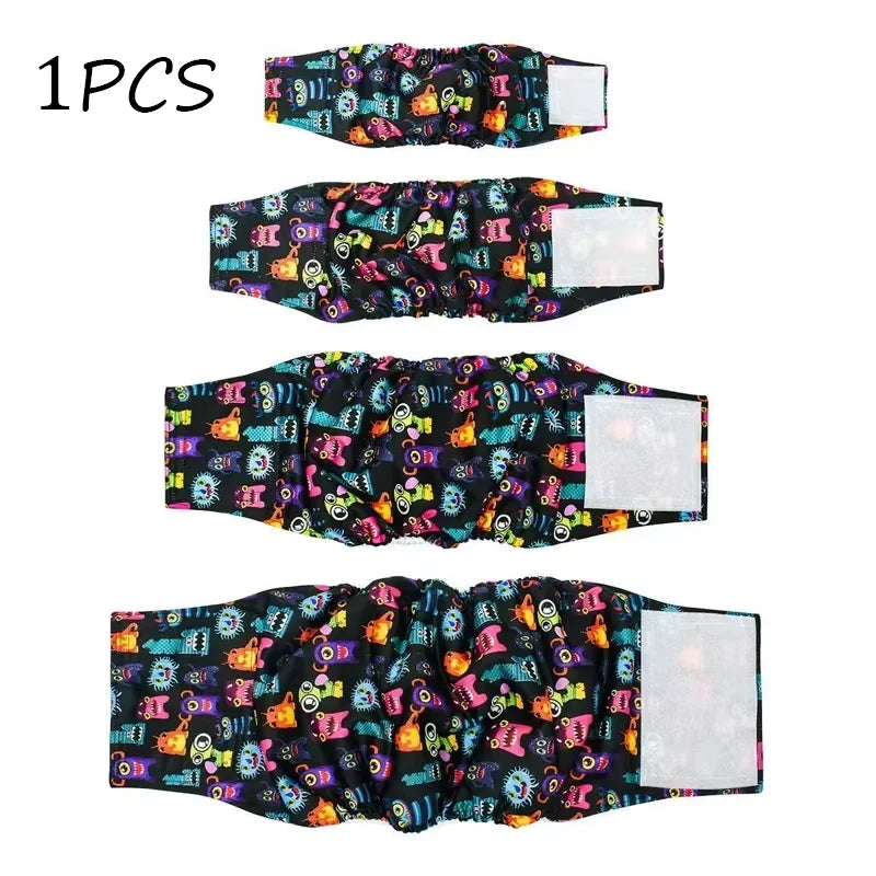 Un paquete de correas lavables negras y multicolor para pañales para perros