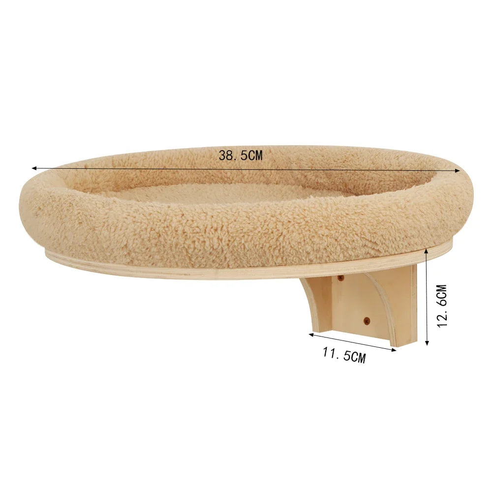 Wall-Mounted Wooden Cat Climbing Set with Sisal Scratching Post and Hammock