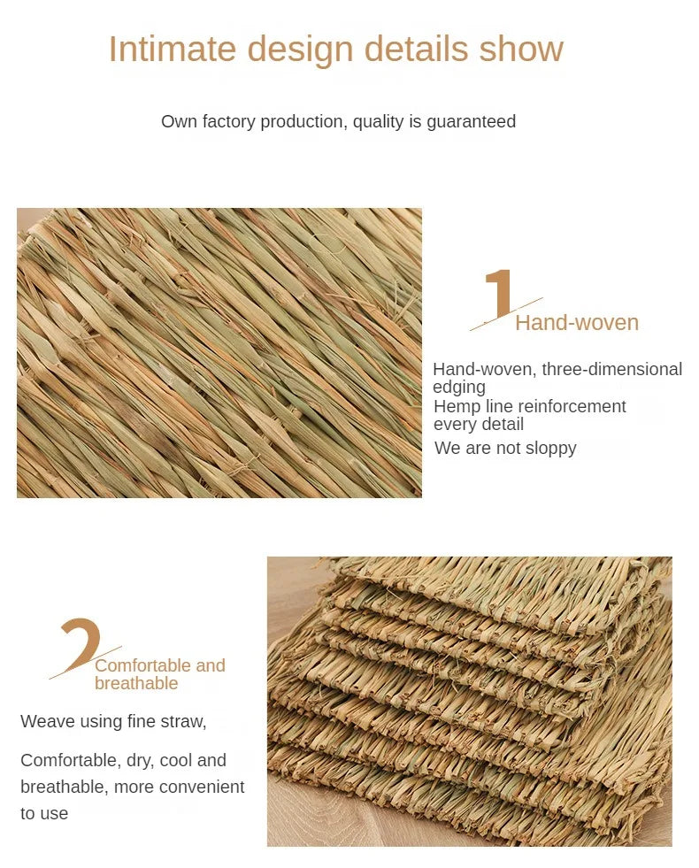 Handwoven Natural Straw Rabbit Grass Mat for Small Pets
