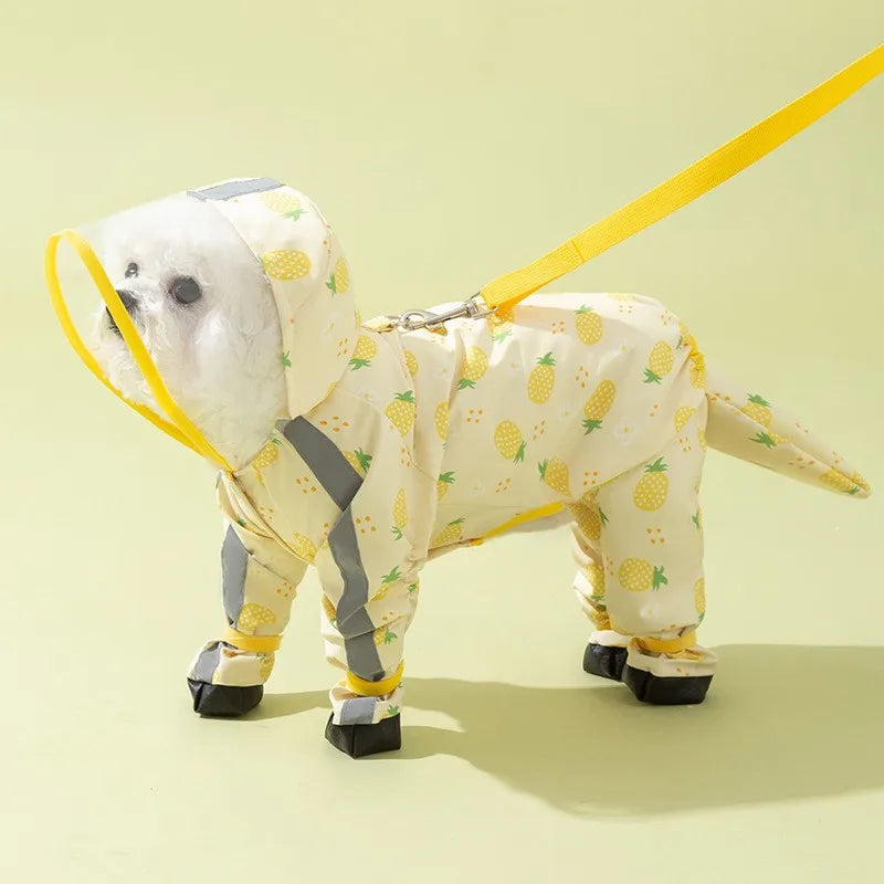 Small Dog Full-Body Raincoat with 4-Leg Coverage
