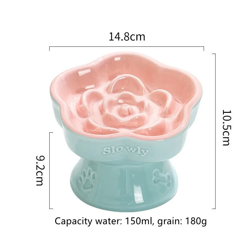 Elevated Ceramic Slow Feeder Bowl for Cats and Small Dogs