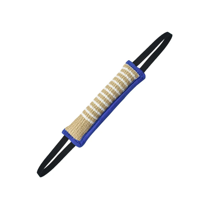 Natural jute tug toy for dogs with dual black handles