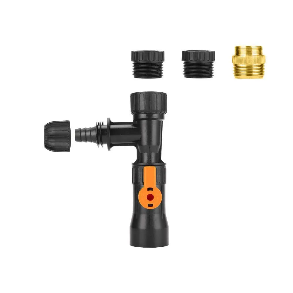 A black bucket-free aquarium water changer siphon pump with brass fittings.