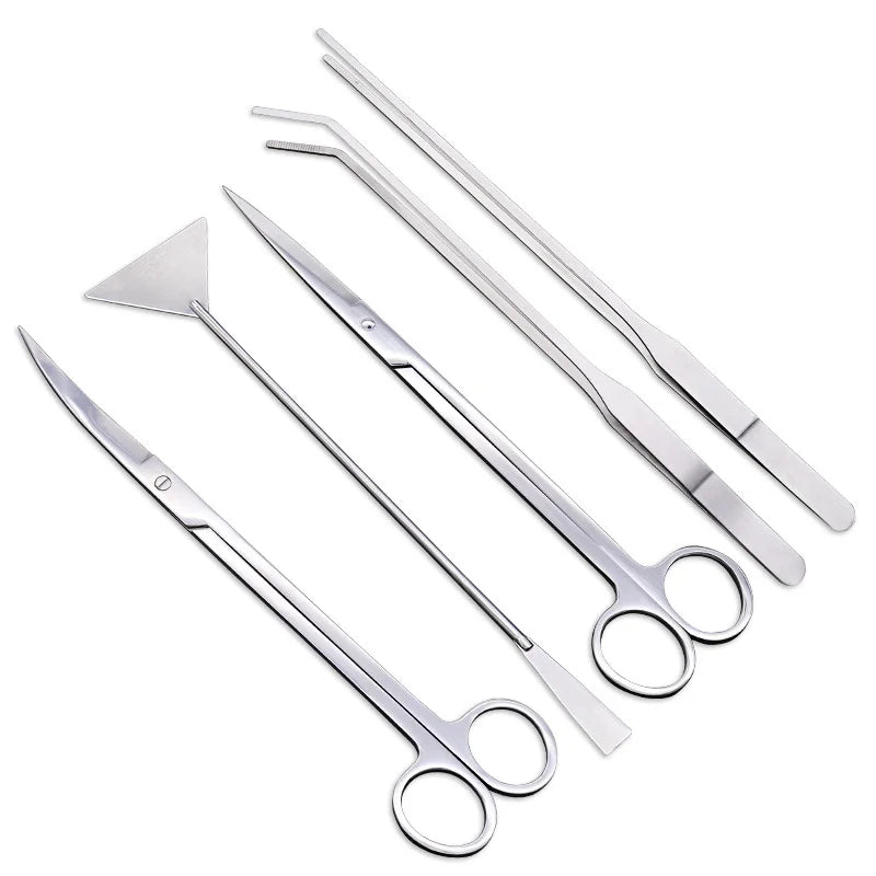 Stainless Steel Aquarium Tool Set with Scissors, Tweezers, and Shovel