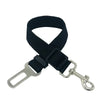 Black adjustable pet car safety harness with a metal seat belt clip.