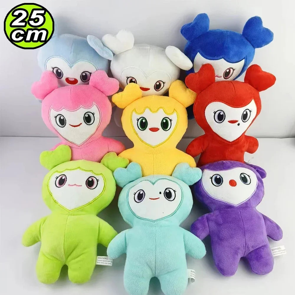 A collection of 12 cute animal-themed plush keychains in various colors including blue, white, pink, yellow, orange, red, gre
