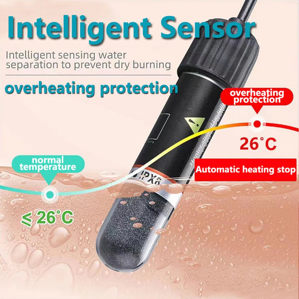 Intelligenter Sensor schützt Wasser vor Überhitzung, Temperaturanzeige 26°C.