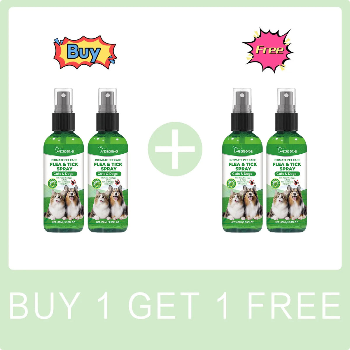 Image promotionnelle : Achetez-en un, obtenez-en un gratuit pour le spray anti-puces et tiques naturel pour chats et chiens.