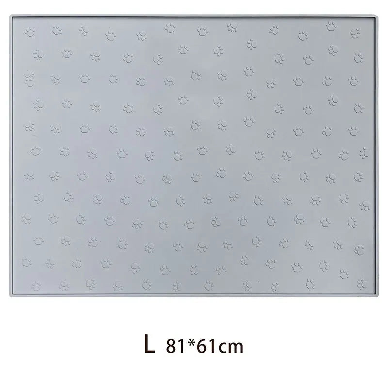 Gray silicone pet feeding mat with a non-slip pattern for pets