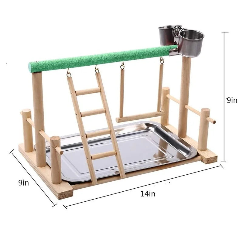 Wooden Bird Activity Center with Perch, Ladder & Swing
