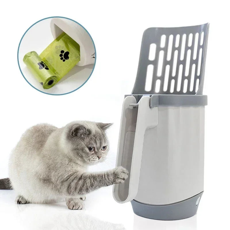 Pala para arena de gato autolimpiante con dispensador integrado