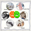 A collection of reusable lint rollers shown in various contexts including a couch, loose coat, car seat, bed sheet, sweater, 