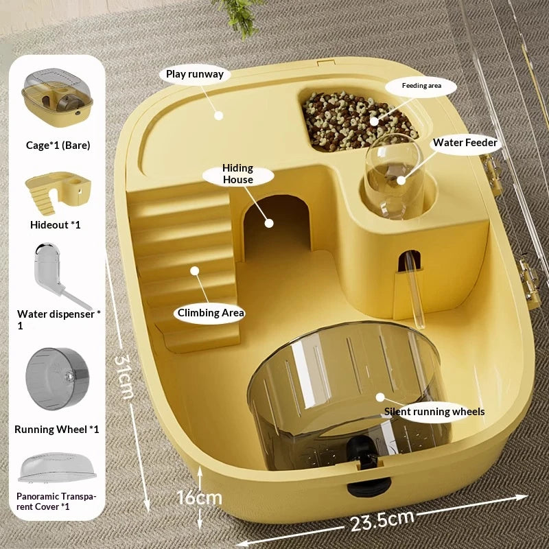 Geliges Hamsterkäfig-Habitat mit Spielbahn, Versteck und Futterstelle