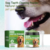 A box and jar of Yegbong Dental Powder for dogs with a dog smiling and showing teeth