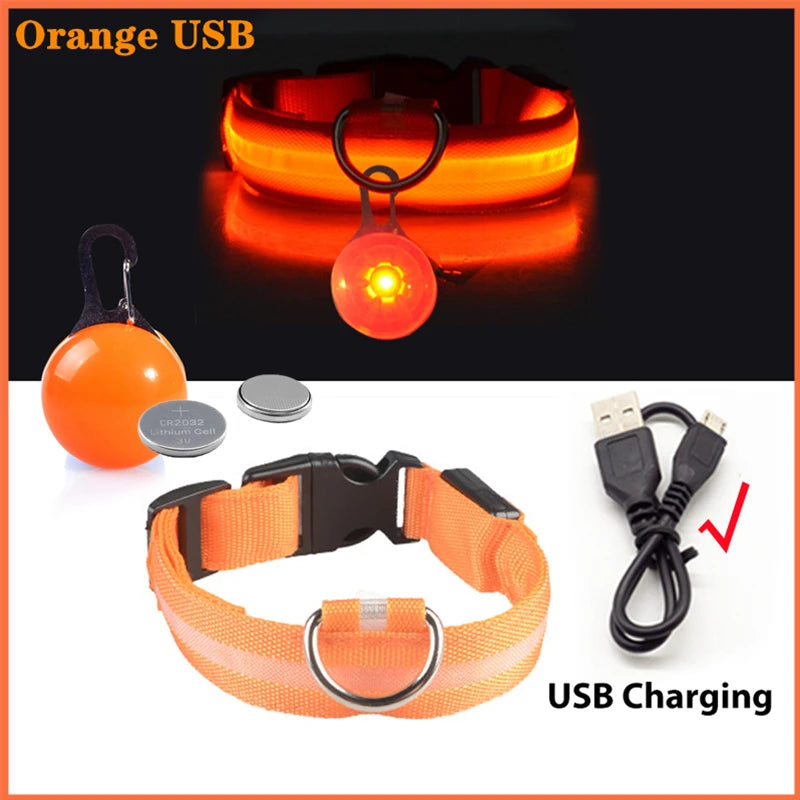 طوق أمان للكلب USB قابل لإعادة الشحن مع ضوء وكابل شحن