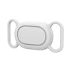 A white silicone protective case for a pet tracker with a collar mount.