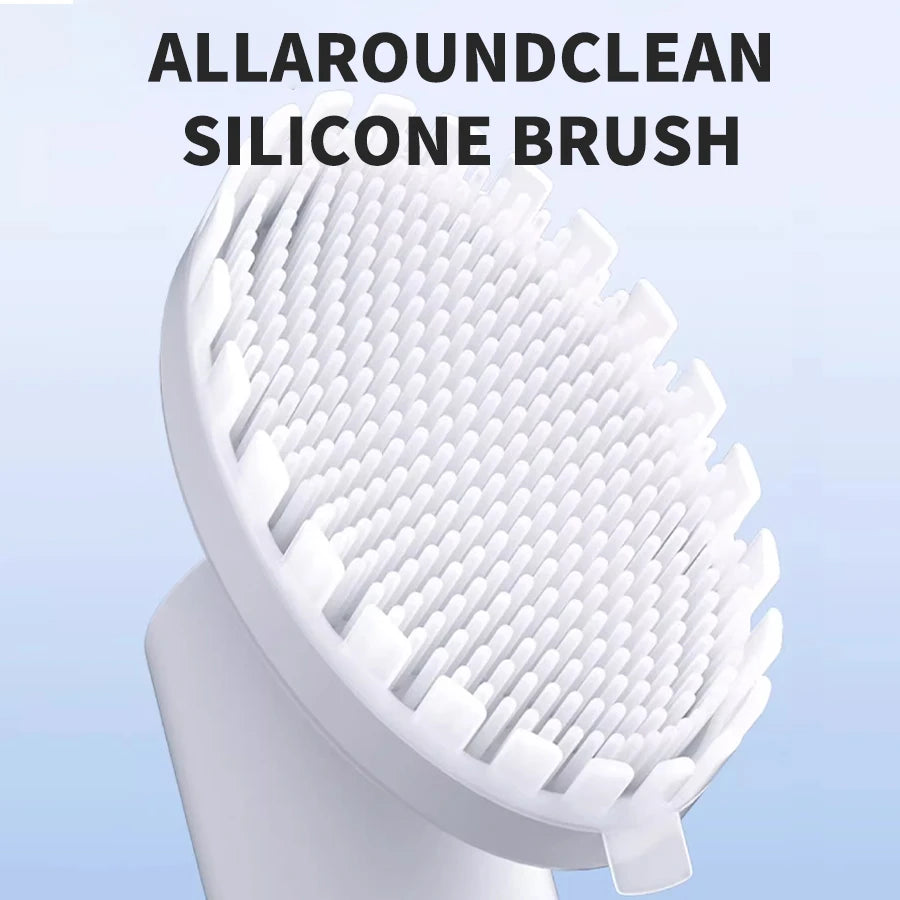 A white silicone brush used for cleaning, shown in a close-up view.