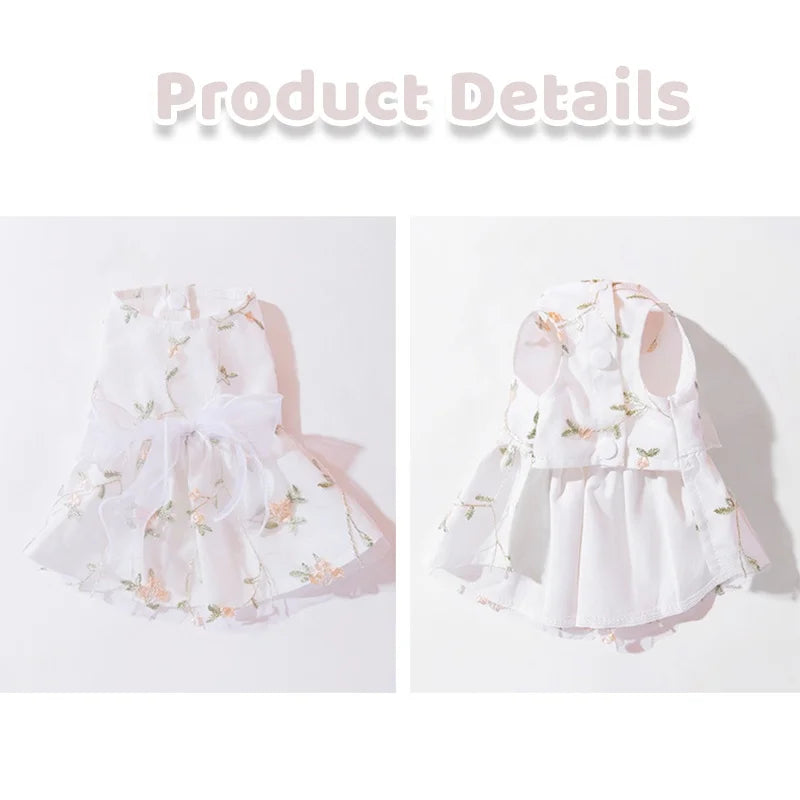 Princess-Style Dog Dress with Bow and Butterfly Skirt